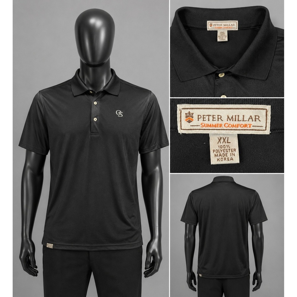 Peter Millar Polo Shirt Mens XXL Black Excellent Summer Comfort OS Logo Golf